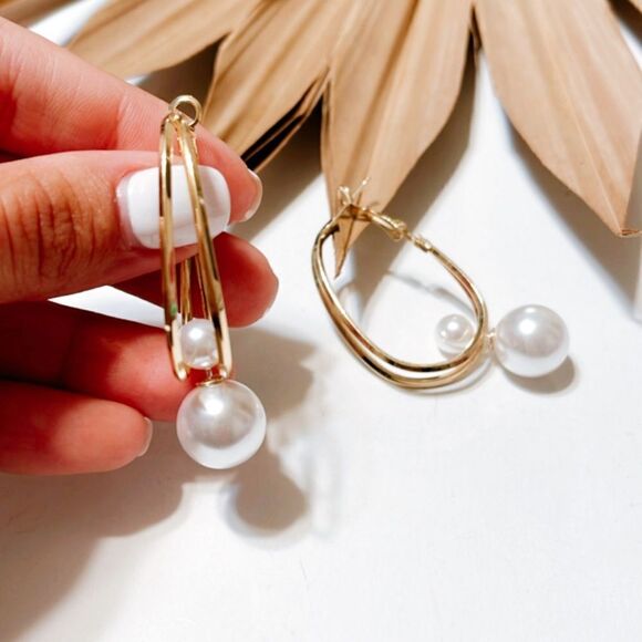 Pearl Hoop Earrings  - Picture 2 of 3
